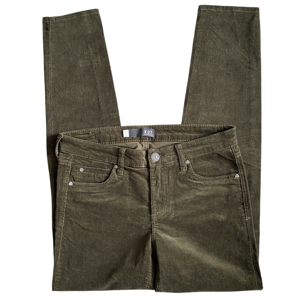 KUT from the Kloth Diana High Rise Skinny Corduroy Jeans Stretch Dark Green Sz 6